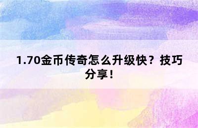 1.70金币传奇怎么升级快？技巧分享！