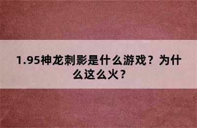 1.95神龙刺影是什么游戏？为什么这么火？