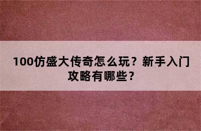 100仿盛大传奇怎么玩？新手入门攻略有哪些？