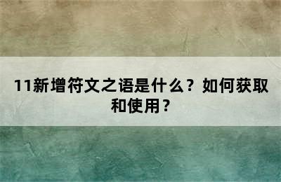 11新增符文之语是什么？如何获取和使用？