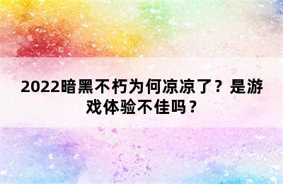 2022暗黑不朽为何凉凉了？是游戏体验不佳吗？