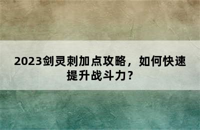 2023剑灵刺加点攻略，如何快速提升战斗力？