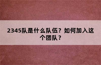 2345队是什么队伍？如何加入这个团队？