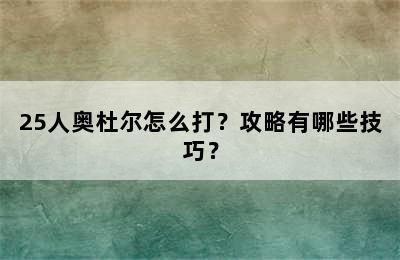 25人奥杜尔怎么打？攻略有哪些技巧？