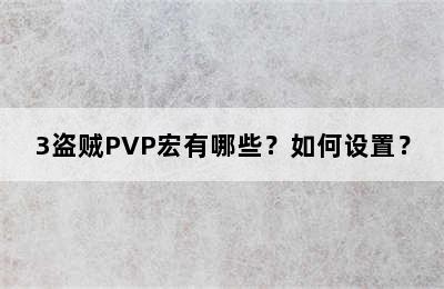 3盗贼PVP宏有哪些？如何设置？