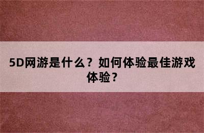 5D网游是什么？如何体验最佳游戏体验？