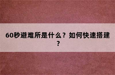 60秒避难所是什么？如何快速搭建？