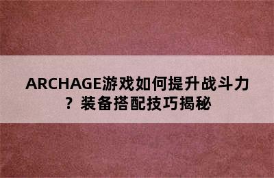 ARCHAGE游戏如何提升战斗力？装备搭配技巧揭秘