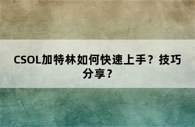 CSOL加特林如何快速上手？技巧分享？