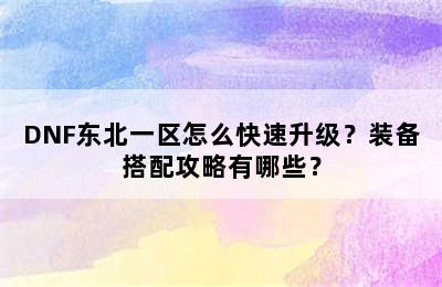 DNF东北一区怎么快速升级？装备搭配攻略有哪些？