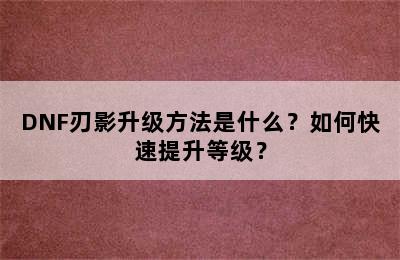 DNF刃影升级方法是什么？如何快速提升等级？