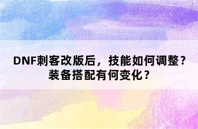 DNF刺客改版后，技能如何调整？装备搭配有何变化？