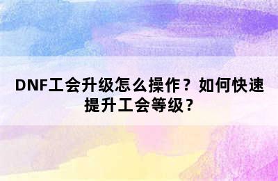 DNF工会升级怎么操作？如何快速提升工会等级？