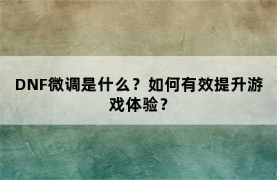 DNF微调是什么？如何有效提升游戏体验？