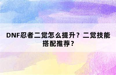 DNF忍者二觉怎么提升？二觉技能搭配推荐？