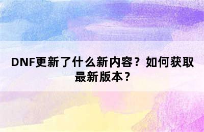 DNF更新了什么新内容？如何获取最新版本？