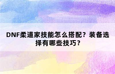 DNF柔道家技能怎么搭配？装备选择有哪些技巧？