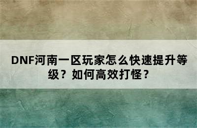 DNF河南一区玩家怎么快速提升等级？如何高效打怪？