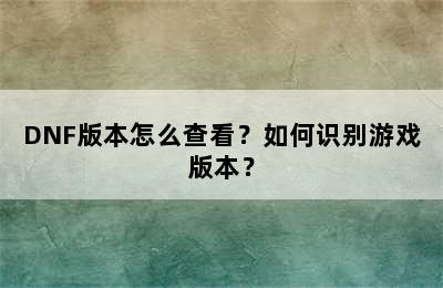 DNF版本怎么查看？如何识别游戏版本？