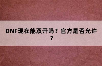 DNF现在能双开吗？官方是否允许？