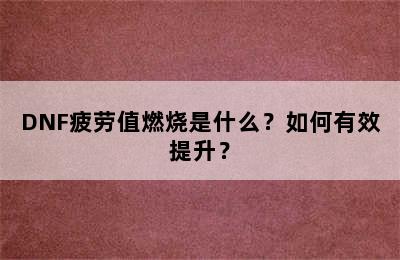 DNF疲劳值燃烧是什么？如何有效提升？