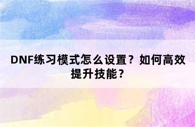 DNF练习模式怎么设置？如何高效提升技能？