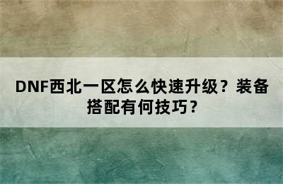 DNF西北一区怎么快速升级？装备搭配有何技巧？