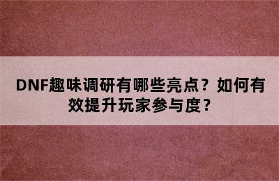 DNF趣味调研有哪些亮点？如何有效提升玩家参与度？