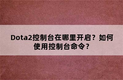 Dota2控制台在哪里开启？如何使用控制台命令？