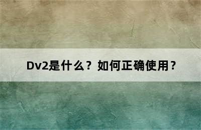 Dv2是什么？如何正确使用？