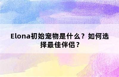 Elona初始宠物是什么？如何选择最佳伴侣？