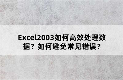 Excel2003如何高效处理数据？如何避免常见错误？