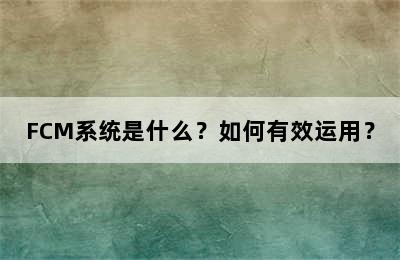 FCM系统是什么？如何有效运用？