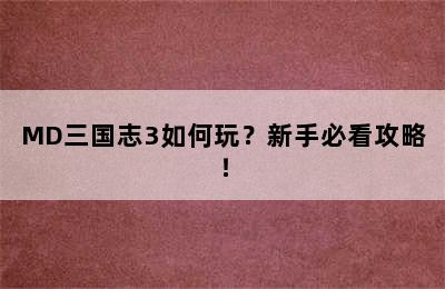 MD三国志3如何玩？新手必看攻略！