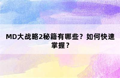 MD大战略2秘籍有哪些？如何快速掌握？