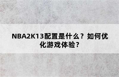 NBA2K13配置是什么？如何优化游戏体验？