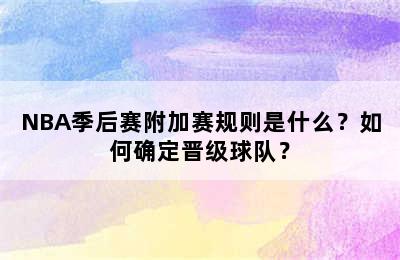 NBA季后赛附加赛规则是什么？如何确定晋级球队？