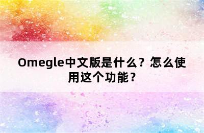 Omegle中文版是什么？怎么使用这个功能？