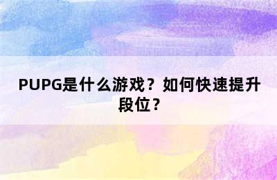 PUPG是什么游戏？如何快速提升段位？