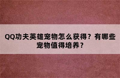 QQ功夫英雄宠物怎么获得？有哪些宠物值得培养？