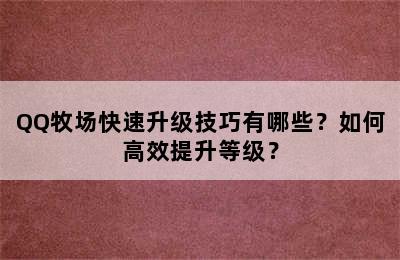 QQ牧场快速升级技巧有哪些？如何高效提升等级？