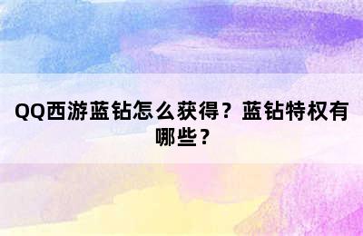 QQ西游蓝钻怎么获得？蓝钻特权有哪些？