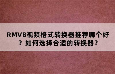 RMVB视频格式转换器推荐哪个好？如何选择合适的转换器？