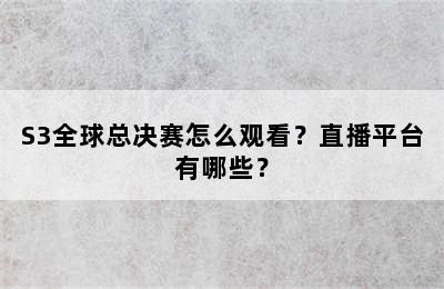 S3全球总决赛怎么观看？直播平台有哪些？