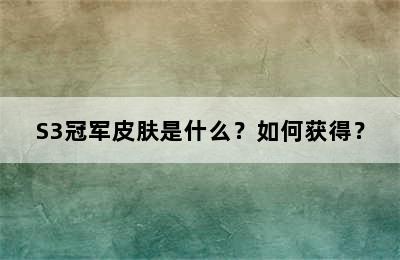 S3冠军皮肤是什么？如何获得？