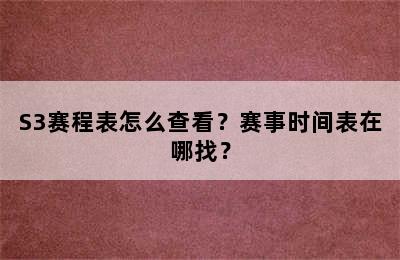 S3赛程表怎么查看？赛事时间表在哪找？