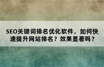 SEO关键词排名优化软件，如何快速提升网站排名？效果显著吗？