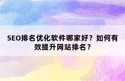 SEO排名优化软件哪家好？如何有效提升网站排名？