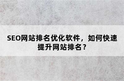 SEO网站排名优化软件，如何快速提升网站排名？