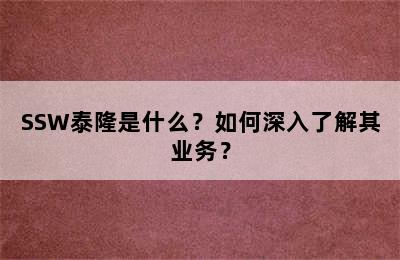 SSW泰隆是什么？如何深入了解其业务？